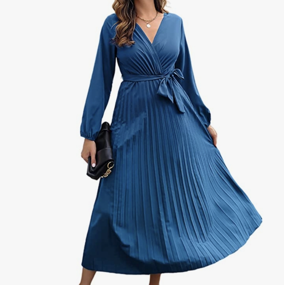 Blue Dress with pleated skirt